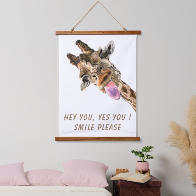 Funny Giraffe Hangband - Benutzerdefinierter Text Wandteppich Mit Holzrahmen (Schlafzimmer)