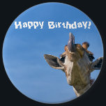 Funny Giraffe Happy Birthday Button<br><div class="desc">Dieses Design enthält ein lustiges und dennoch niedliches Bild einer Giraffe! Ideal für besondere Anlass wie Jubiläen,  Geburtstage und mehr. Wenn Sie das Design durch Ändern der Nachricht oder des Schriftartes personalisieren möchten,  klicken Sie auf "Design bearbeiten".</div>