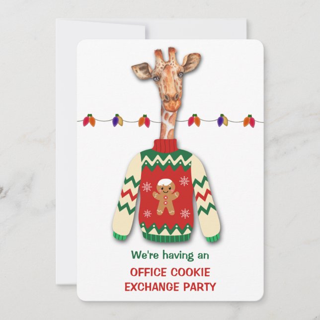 Funny Giraffe Holiday Cookie Exchange Invitation d (Devant)