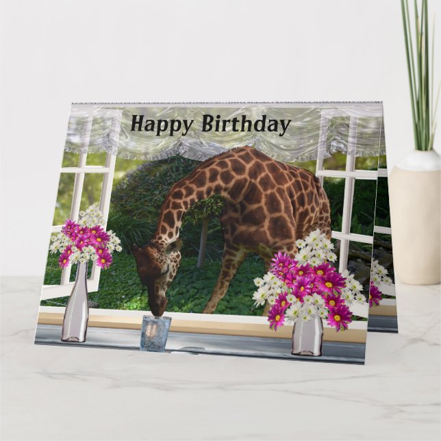 Funny Giraffe in meinem Fenster, Jumbo Birthday Ca Karte (Vorderseite)