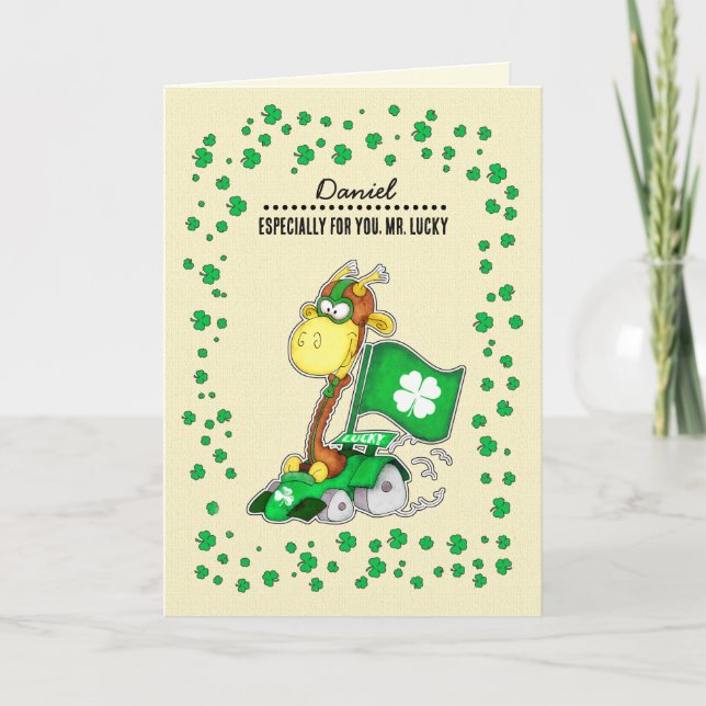 Funny Giraffe | Individuelle Name St. Patrick's Da Karte (Vorderseite)