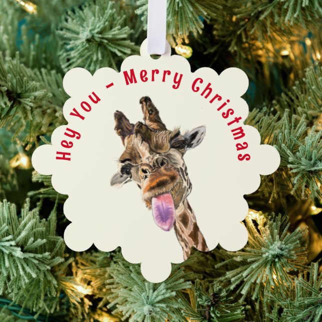 Funny Giraffe Joyeux Noël Ornement Carte (Insitu (Arbre))