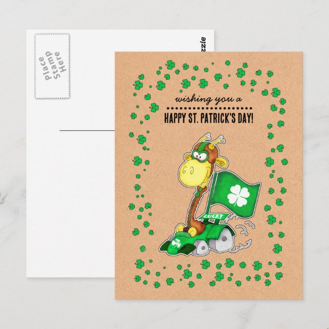 Funny Giraffe Kraft Paper St. Patrick's Day Postkarte (Vorne/Hinten)