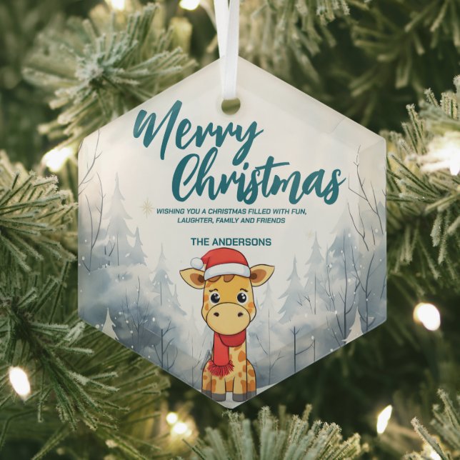 Funny Giraffe Merry Xmas Baum Schnee Feier Ornament Aus Glas (Insitu)