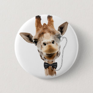 Funny Giraffe mit Bowtie und Monocle Button