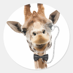 Funny Giraffe mit Bowtie und Monocle Runder Aufkleber
