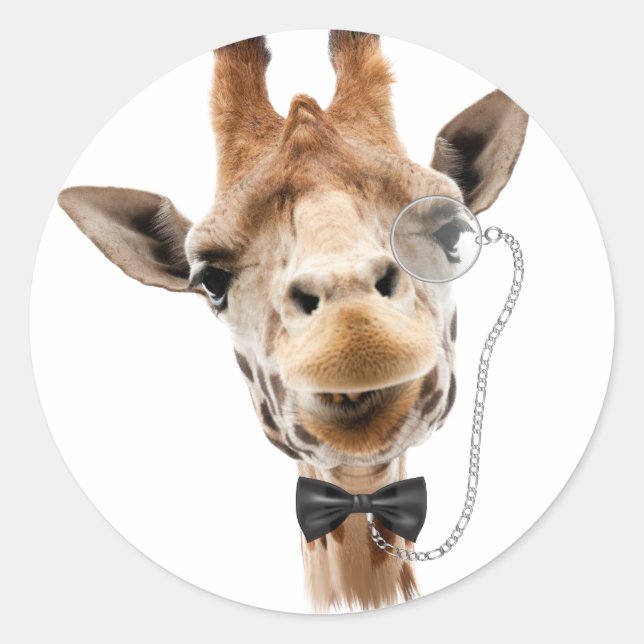 Funny Giraffe mit Bowtie und Monocle Runder Aufkleber (Vorderseite)