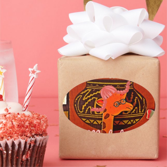 Funny Giraffe mit coolem Text Hakuna Matata Design Ovaler Aufkleber (Party)