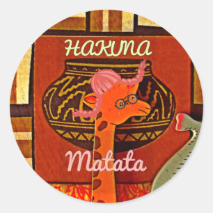 Funny Giraffe mit coolem Text Hakuna Matata Runder Aufkleber