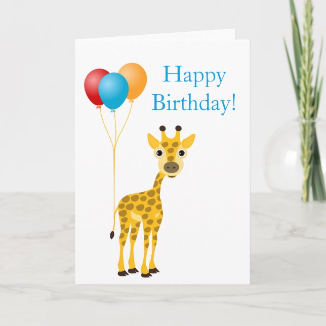 Funny Giraffe mit farbenfrohen Ballons Karte (Vorderseite)