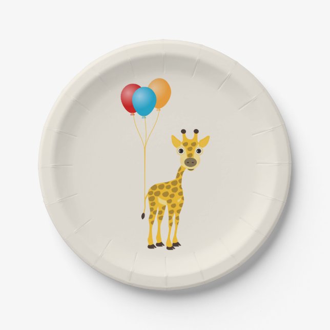 Funny Giraffe mit farbenfrohen Ballons Pappteller (Vorderseite)