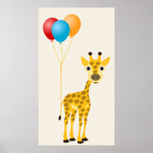 Funny Giraffe mit farbenfrohen Ballons Poster
