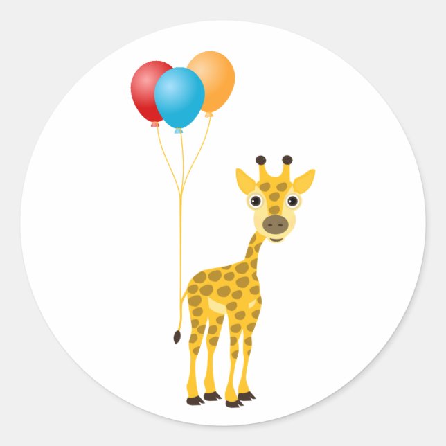 Funny Giraffe mit farbenfrohen Ballons Runder Aufkleber (Vorderseite)