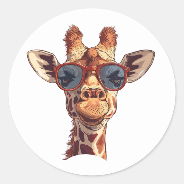 Funny Giraffe mit Sonnenbrille Runder Aufkleber (Vorderseite)