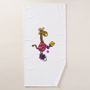 Funny Giraffe Playing Pickleball Badehandtuch