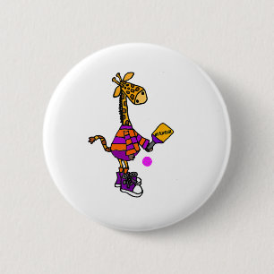 Funny Giraffe Playing Pickleball Button