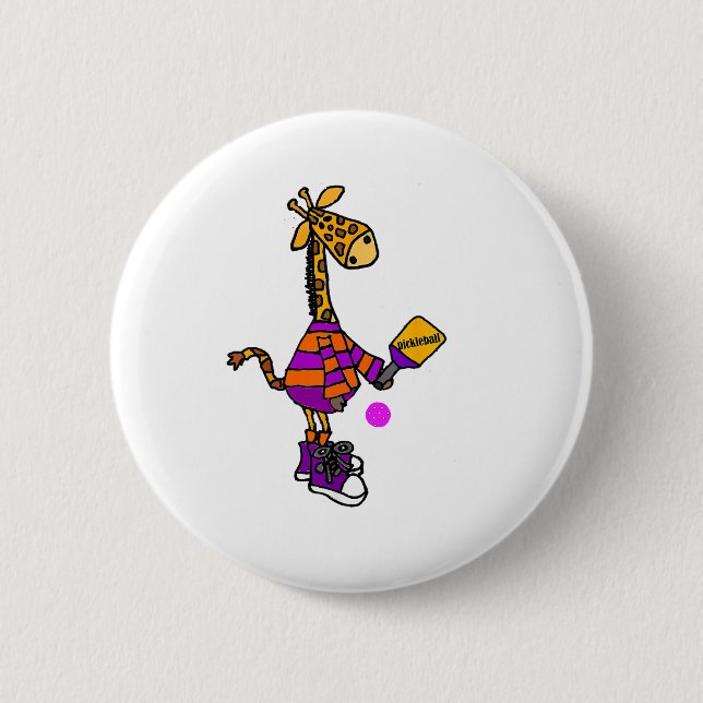Funny Giraffe Playing Pickleball Button (Vorderseite)