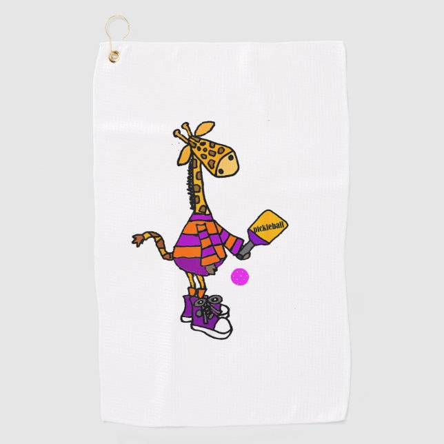 Funny Giraffe Playing Pickleball Golfhandtuch (Vorderseite)