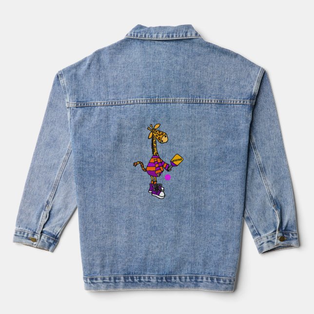 Funny Giraffe Playing Pickleball Jeansjacke (Rückseite)