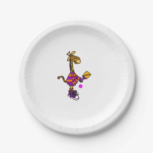 Funny Giraffe Playing Pickleball Pappteller (Vorderseite)
