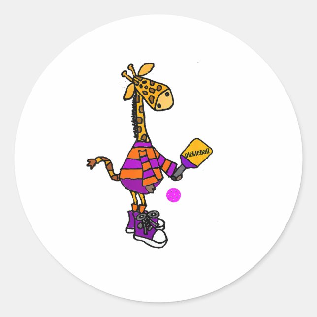 Funny Giraffe Playing Pickleball Runder Aufkleber (Vorderseite)
