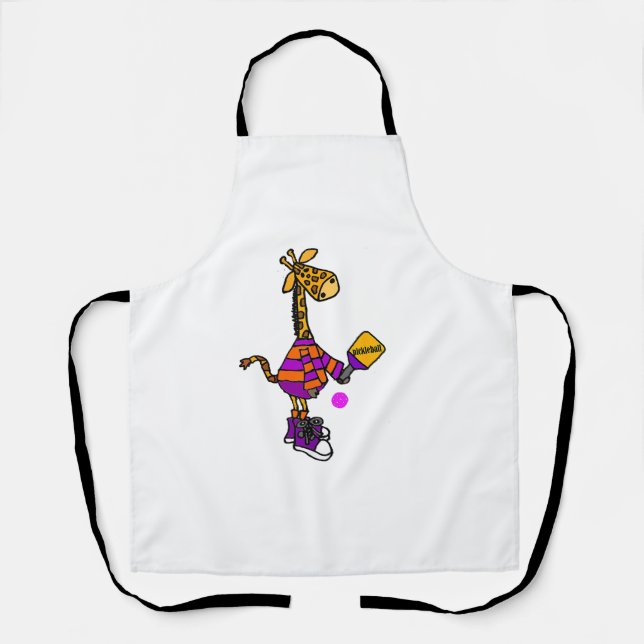Funny Giraffe Playing Pickleball Schürze (Vorderseite)