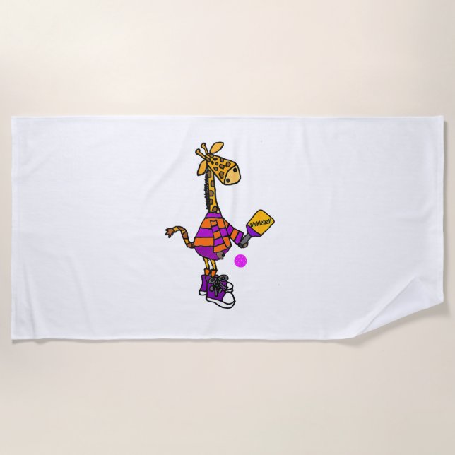 Funny Giraffe Playing Pickleball Strandtuch (Vorderseite)