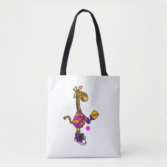 Funny Giraffe Playing Pickleball Tasche (Vorderseite)