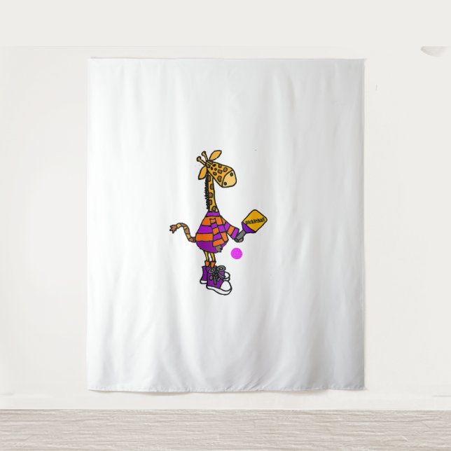 Funny Giraffe Playing Pickleball Wandteppich (Vorderseite)