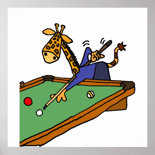 Funny Giraffe Playing Pool Cartoon Poster (Vorne)
