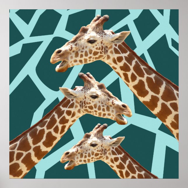 Funny Giraffe Print Aquamarin Blue Wild Animal Mus Poster (Vorne)