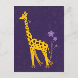 Funny Giraffe Roller Skaten Lila Postkarte