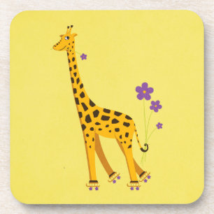 Funny Giraffe Roller Skaten Yellow Girl Getränkeuntersetzer