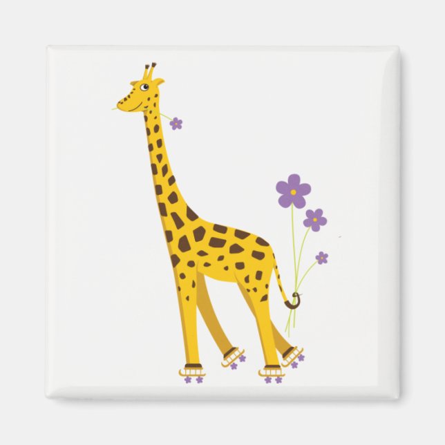 Funny Giraffe Rollerskating Magnet (Vorne)