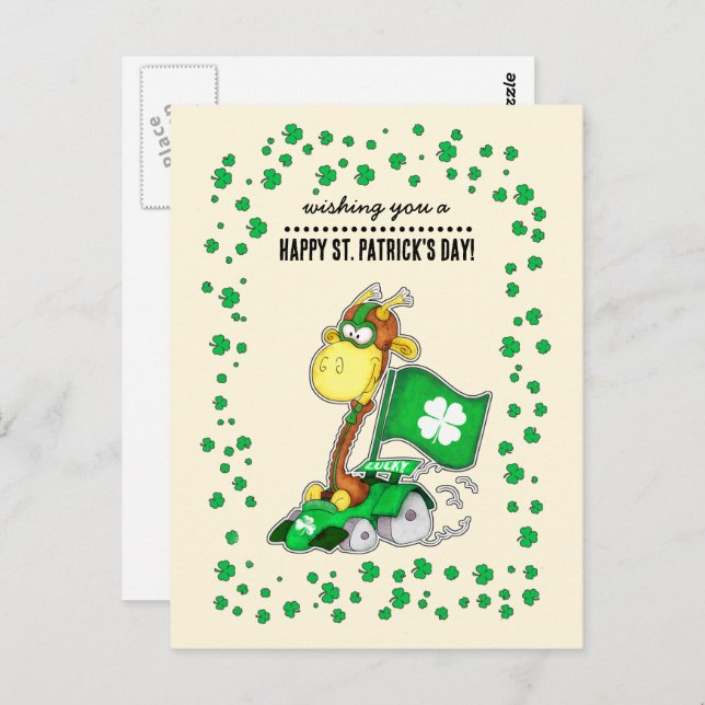 Funny Giraffe St. Patrick's Day Postkarten (Vorne/Hinten)