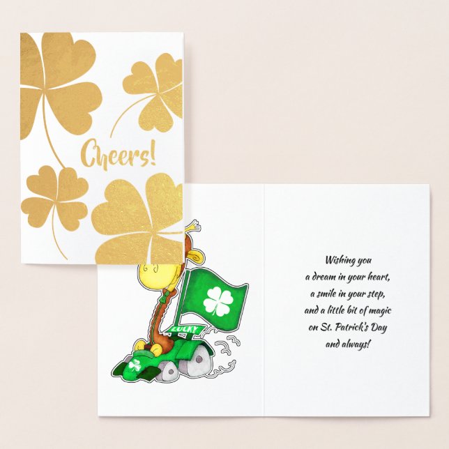 Funny Giraffe St.Patrick's Day Real Foil Cartes (Affichage)