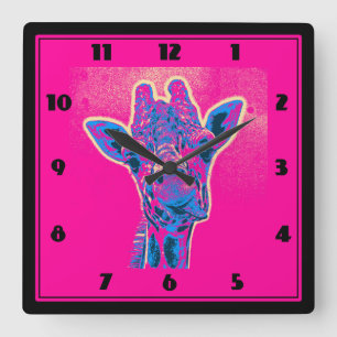 Funny Giraffe Sticking out his Tongue Quadratische Wanduhr