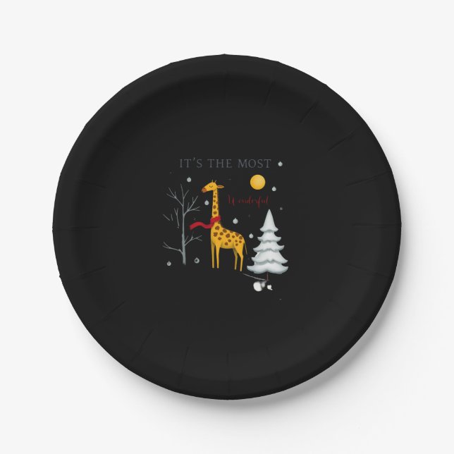 Funny Giraffe The Most Wonderful Time Christmas T- Pappteller (Vorderseite)