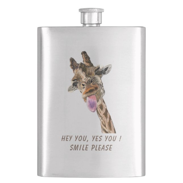 Funny Giraffe Tongue Out and Playful Wink Cartoon Flachmann (Vorderseite)
