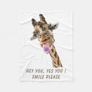 Funny Giraffe Tongue Out and Playful Wink Cartoon Fleecedecke