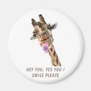 Funny Giraffe Tongue Out and Playful Wink Cartoon Magnet