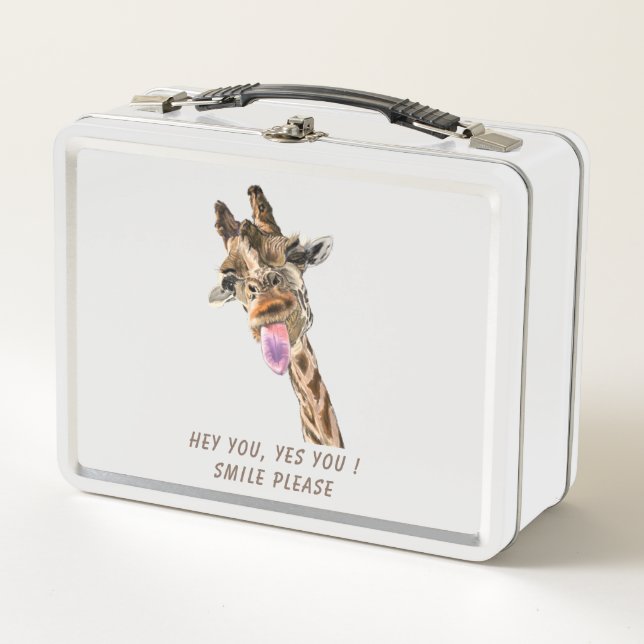 Funny Giraffe Tongue Out and Playful Wink Cartoon  Metall Brotdose (Vorderseite)