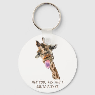Funny Giraffe Tongue Out and Playful Wink Cartoon Schlüsselanhänger