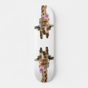 Funny Giraffe Tongue Out and Playful Wink Cartoon Skateboard