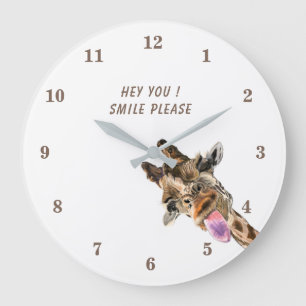 Funny Giraffe Tongue Out and Playful Wink - Fun Große Wanduhr