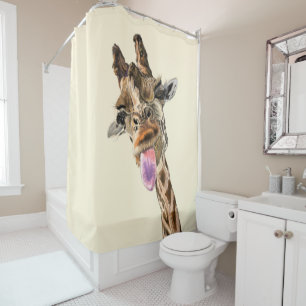 Funny Giraffe Tongue Out and Playful Wink - Läche Duschvorhang