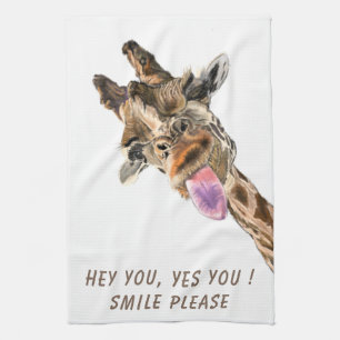 Funny Giraffe Tongue Out and Playful Wink - Lächel Geschirrtuch