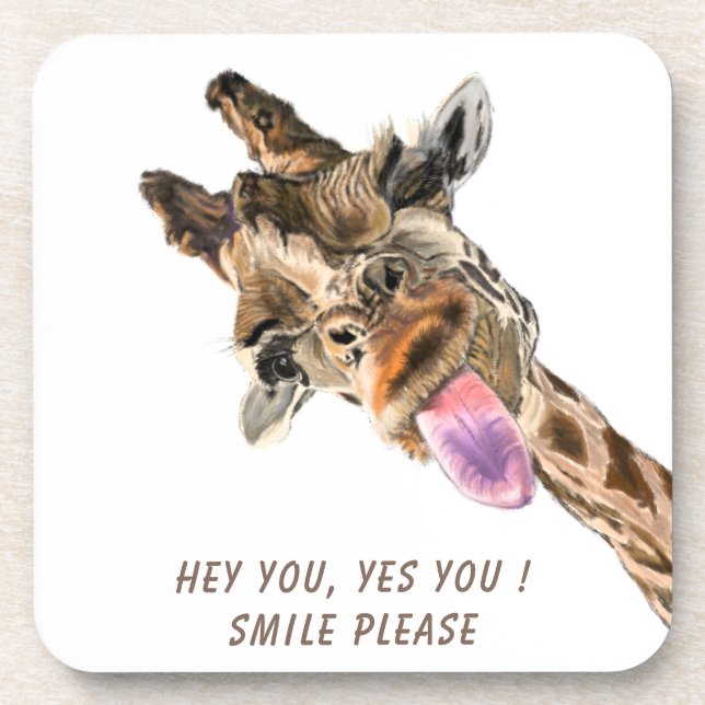 Funny Giraffe Tongue Out and Playful Wink - Lächel Getränkeuntersetzer (Vorderseite)