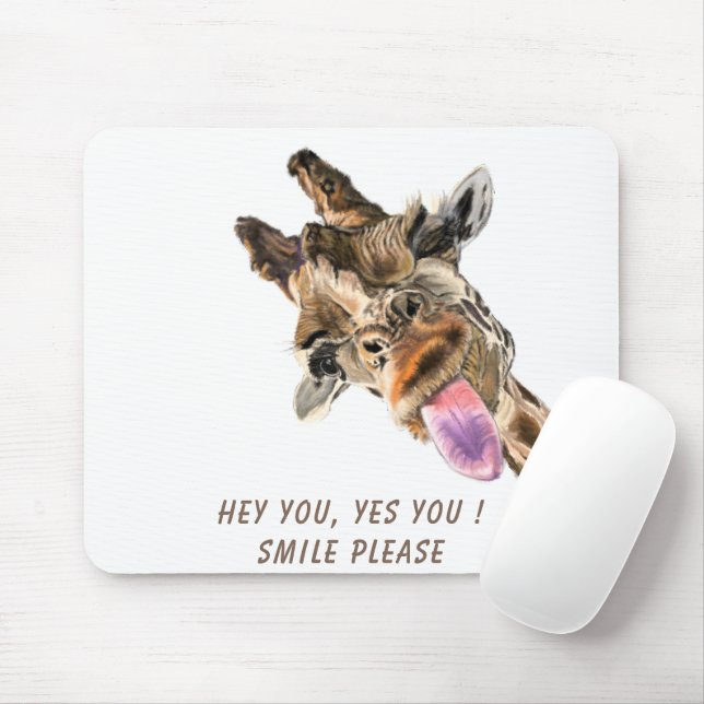 Funny Giraffe Tongue Out and Playful Wink - Lächel Mousepad (Mit Mouse)