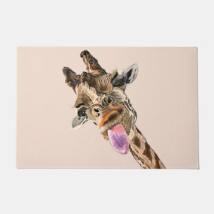Funny Giraffe Tongue Out and Playful Wink - Spaß Fußmatte